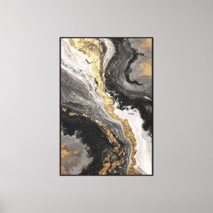 Arte abstracto de pared con flujo negro, blanco y 