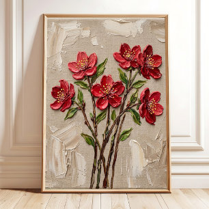 Arte abstracto de pared de flor de cerezo roja en