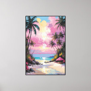 Arte abstracto de pared de playa al atardecer trop