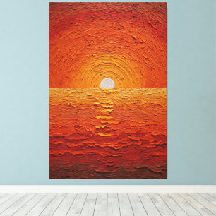 Arte abstracto de pared de sol dorado sobre horizo