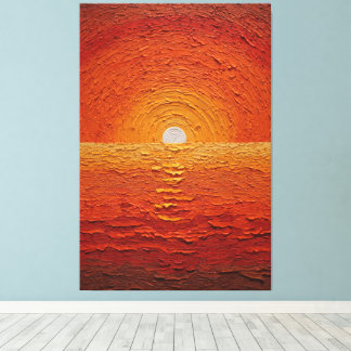 Arte abstracto de pared de sol dorado sobre horizo