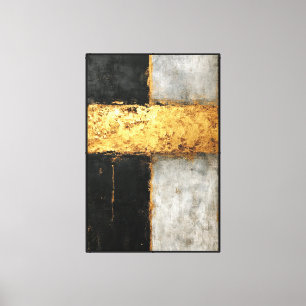Arte abstracto de pared en rejilla dorada, gris y 