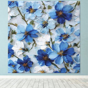 Arte abstracto de pared floral azul y blanco