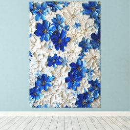 Arte abstracto de pared floral azul y blanco moder