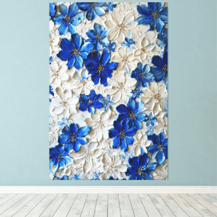 Arte abstracto de pared floral azul y blanco moder