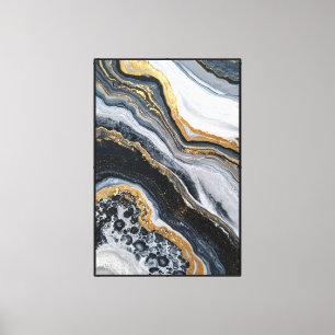Arte abstracto de pared geoda en negro, blanco y d