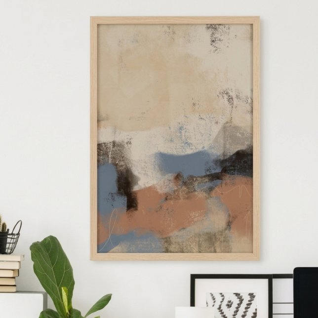 Arte abstracto de pincelada azul terroso (Modern earth-tone abstract art—a sophisticated addition to any living space or home office.)