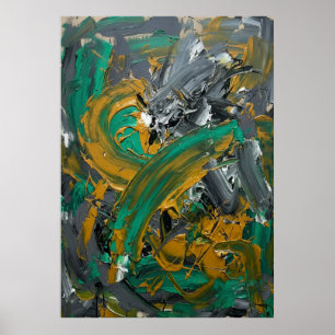 Arte abstracto de pincelada verde y mostaza