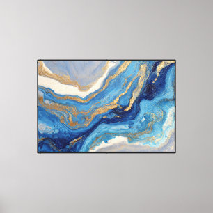 Arte abstracto de vena oceánica turquesa y dorada