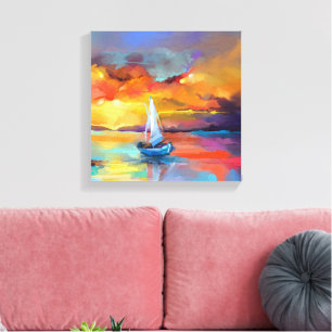 Arte abstracto del atardecer de un barco de vela c