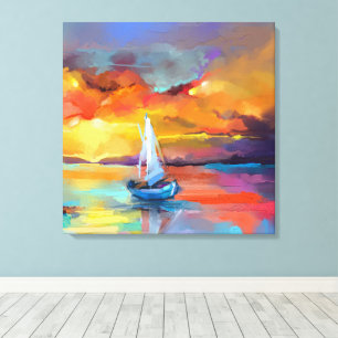 Arte abstracto del atardecer de un barco de vela c