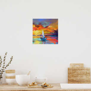 Arte abstracto del atardecer de un velero colorido