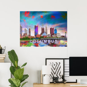 Arte abstracto del horizonte colorido de Columbus 