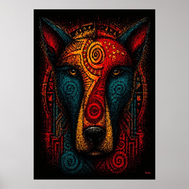 Arte abstracto del tótem del perro primitivo – exp (Frente)