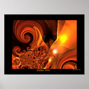 Arte abstracto digital cartel orbes dorados