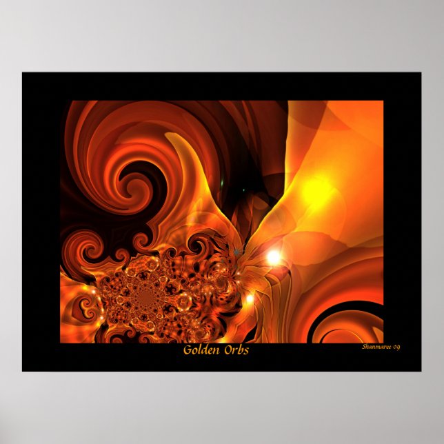 Arte abstracto digital cartel orbes dorados (Frente)