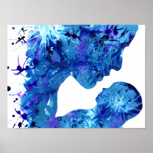 Arte abstracto en acuarela de Madre e Hijo Azul