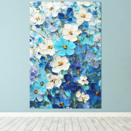 Arte abstracto floral azul, blanco y turquesa en p