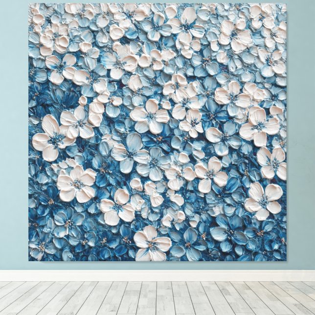 Arte abstracto floral azul denso para pared (Insitu (piso de madera))
