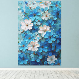 Arte abstracto floral azul y blanco en floración e