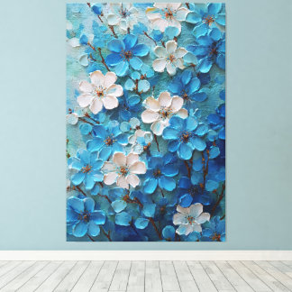 Arte abstracto floral azul y blanco en floración e
