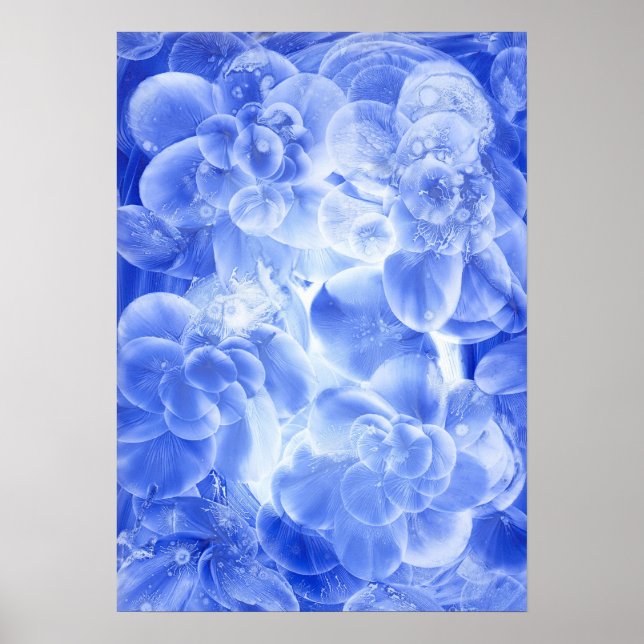 Arte abstracto floral blanco azul pintado a mano (Frente)
