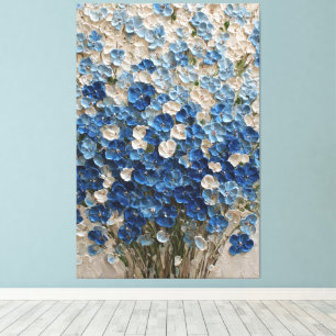 Arte abstracto floral Bouquet Azul y Blanco en par