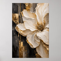 Arte abstracto floral en crema y dorado para pared