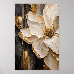 Arte abstracto floral en crema y dorado para pared