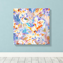 Arte abstracto floral en lienzo naranja y azul vib
