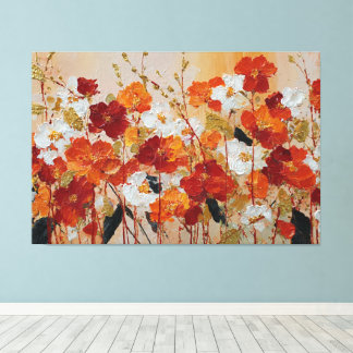 Arte abstracto floral rojo y dorado radiante en pa