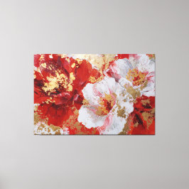 Arte abstracto floral texturizado en rojo y dorado