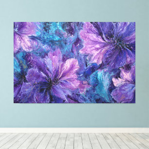 Arte abstracto floral turquesa azul púrpura en par