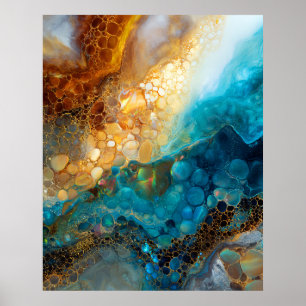 Arte abstracto fluido azul y dorado