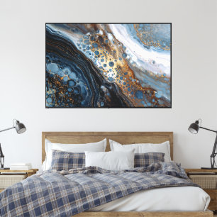 Arte abstracto fluido azul y dorado