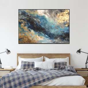 Arte abstracto fluido azul y dorado