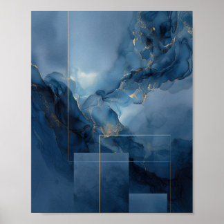 Arte abstracto geométrico azul de niebla enmarcado
