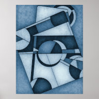 Arte Abstracto Geométrico Cianotipo Texturizado