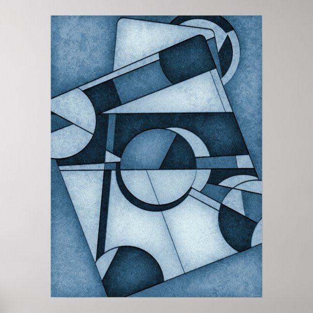 Arte Abstracto Geométrico Cianotipo Texturizado (Frente)