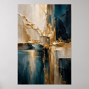 Arte abstracto geométrico en beige, dorado y azul