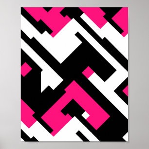 Arte abstracto geométrico en negro, blanco y fucsi