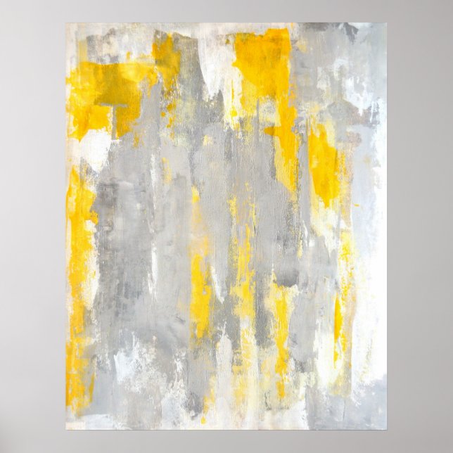 Arte abstracto gris y amarillo 'eso es aleatorio' (Frente)