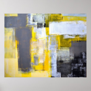 Arte abstracto gris y amarillo "ocupado, ocupado"