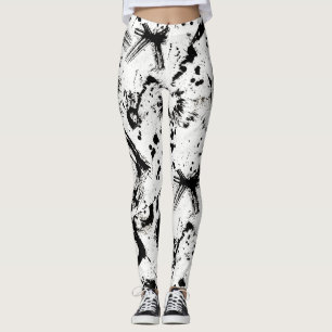 Arte abstracto Legging de la salpicadura blanco y