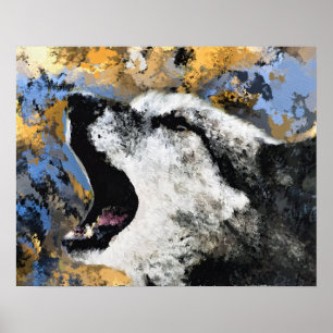 ARTE ABSTRACTO LOBO VIDA SILVESTRE AZUL ORO