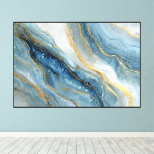 Arte abstracto mineral de remolino azul y dorado