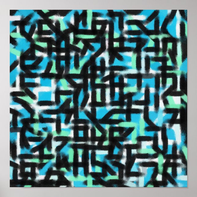 arte abstracto negro y azul pintura moderna (Frente)