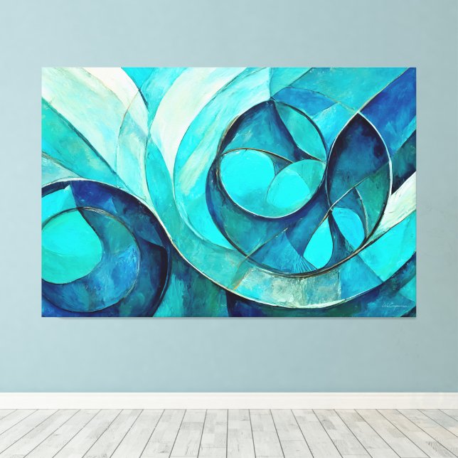 Arte abstracto pintado en azul  (Insitu (piso de madera))