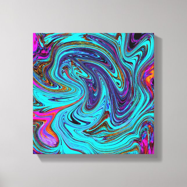 Arte abstracto retro groovy azul acuático y negro (Anverso)