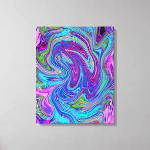 Arte abstracto retro groovy azul, rosa y púrpura